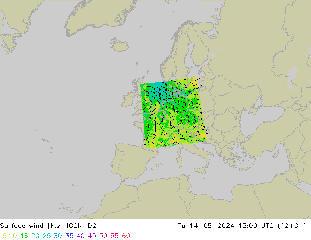 风 10 米 ICON-D2 星期二 14.05.2024 13 UTC