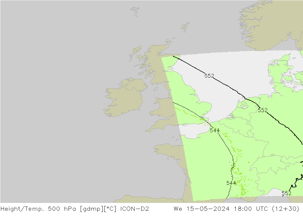 Height/Temp. 500 hPa ICON-D2 We 15.05.2024 18 UTC