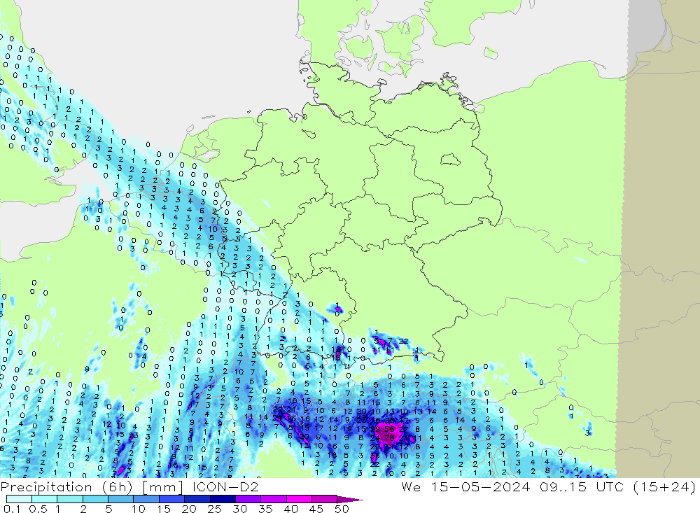 Yağış (6h) ICON-D2 Çar 15.05.2024 15 UTC