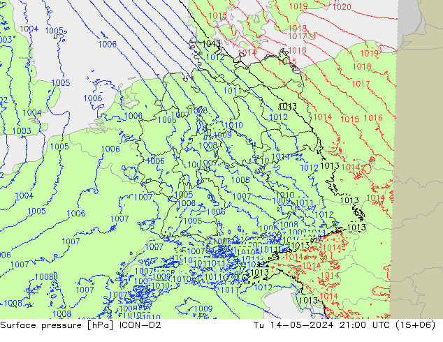 地面气压 ICON-D2 星期二 14.05.2024 21 UTC