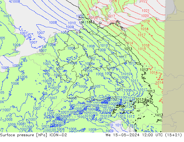 Surface pressure ICON-D2 We 15.05.2024 12 UTC