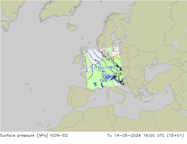 ciśnienie ICON-D2 wto. 14.05.2024 16 UTC