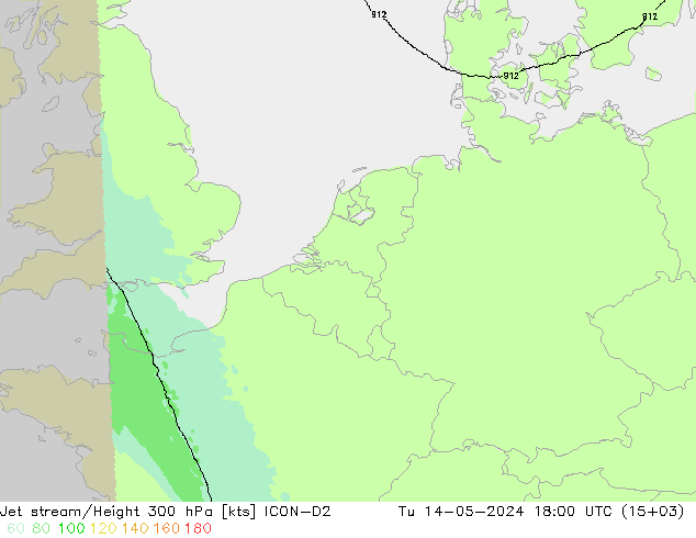 Corriente en chorro ICON-D2 mar 14.05.2024 18 UTC