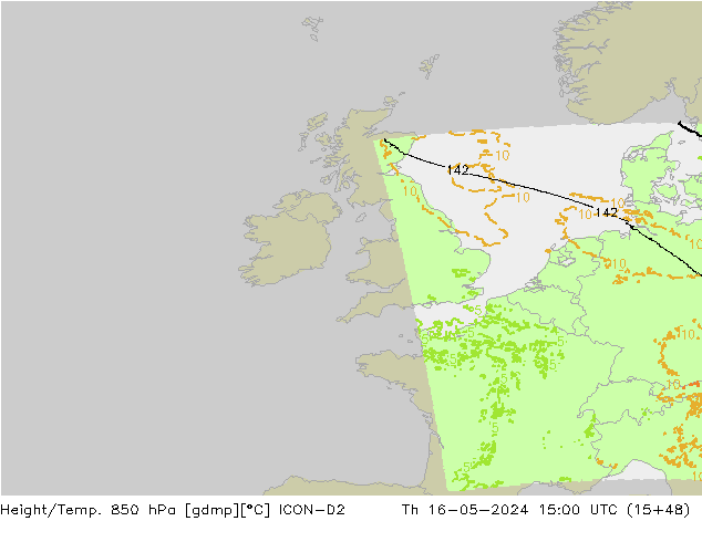 Height/Temp. 850 гПа ICON-D2 чт 16.05.2024 15 UTC