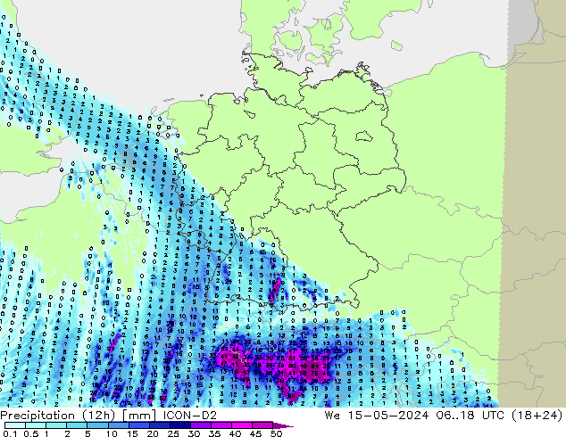 Precipitação (12h) ICON-D2 Qua 15.05.2024 18 UTC