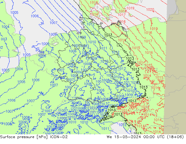 地面气压 ICON-D2 星期三 15.05.2024 00 UTC