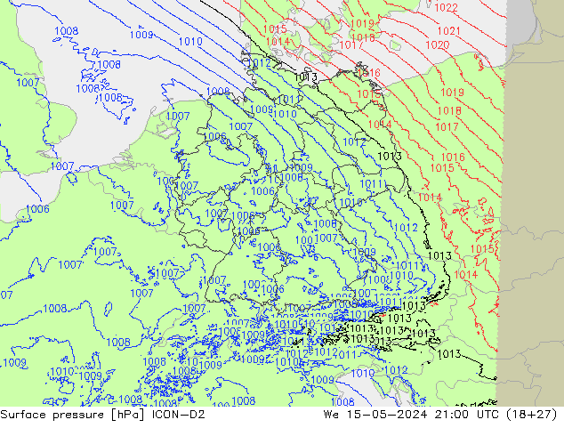 Luchtdruk (Grond) ICON-D2 wo 15.05.2024 21 UTC