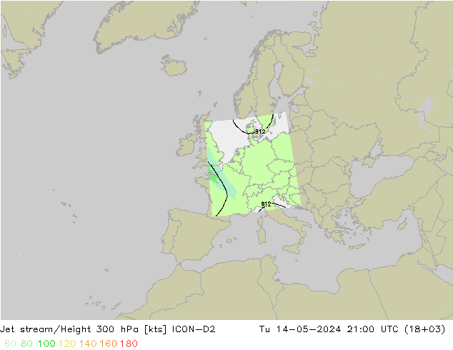 高速氣流 ICON-D2 星期二 14.05.2024 21 UTC