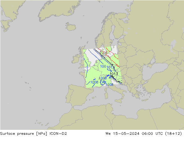 Atmosférický tlak ICON-D2 St 15.05.2024 06 UTC