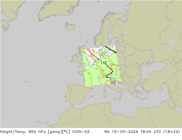 Height/Temp. 850 hPa ICON-D2 mer 15.05.2024 18 UTC