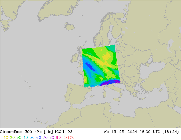 Rüzgar 300 hPa ICON-D2 Çar 15.05.2024 18 UTC