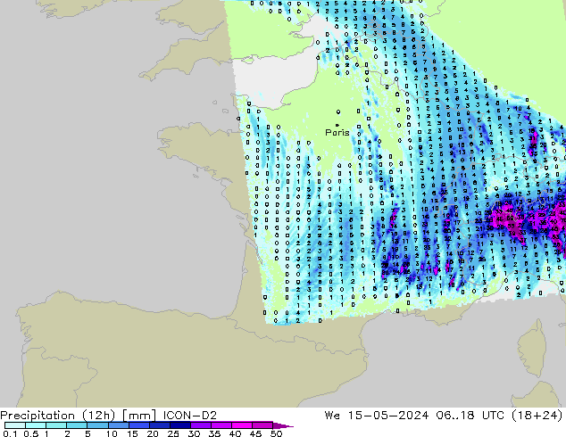 Precipitation (12h) ICON-D2 St 15.05.2024 18 UTC