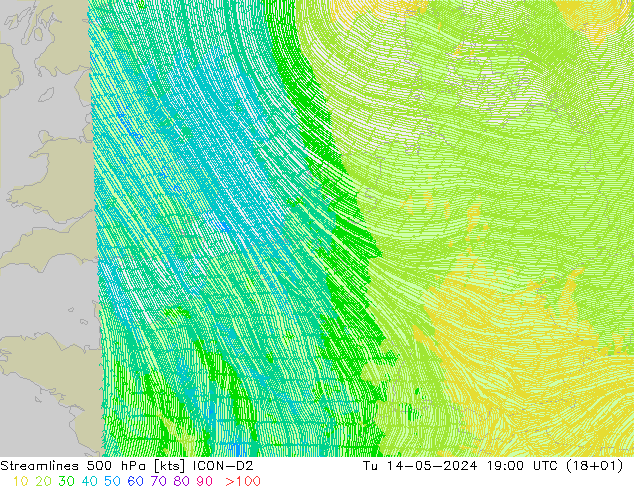 风 500 hPa ICON-D2 星期二 14.05.2024 19 UTC