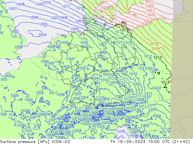 Atmosférický tlak ICON-D2 Čt 16.05.2024 15 UTC