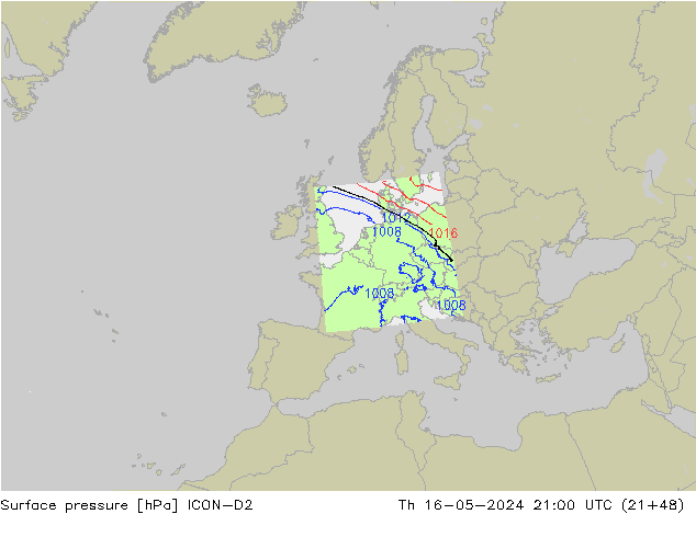 pression de l'air ICON-D2 jeu 16.05.2024 21 UTC
