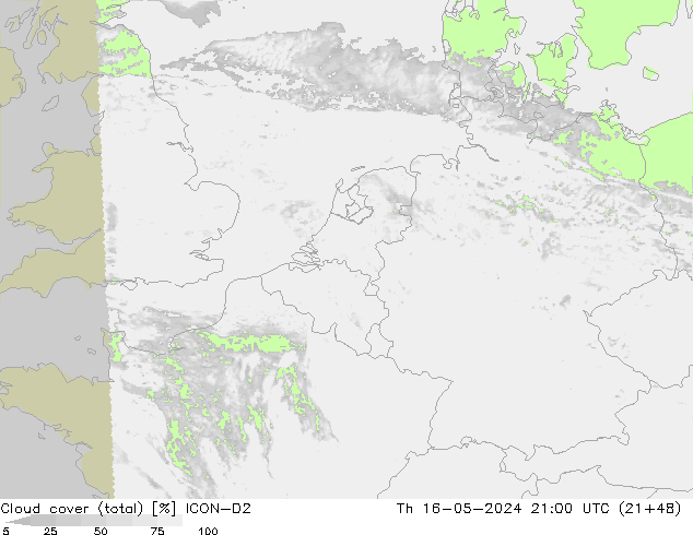 Bulutlar (toplam) ICON-D2 Per 16.05.2024 21 UTC
