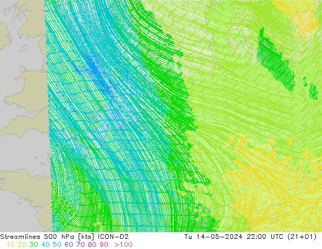 ветер 500 гПа ICON-D2 вт 14.05.2024 22 UTC