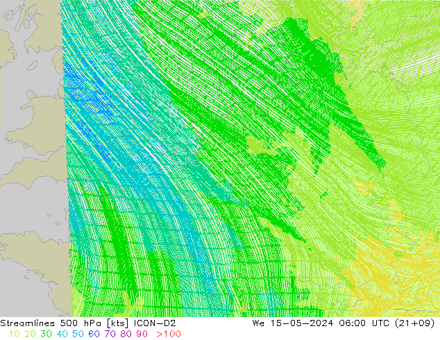 Rüzgar 500 hPa ICON-D2 Çar 15.05.2024 06 UTC