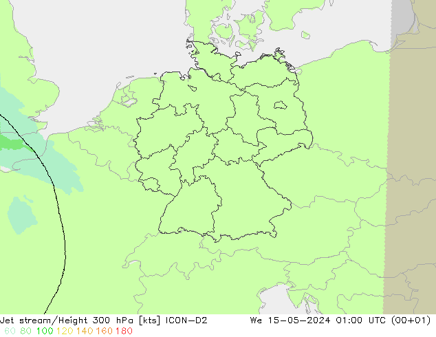 高速氣流 ICON-D2 星期三 15.05.2024 01 UTC