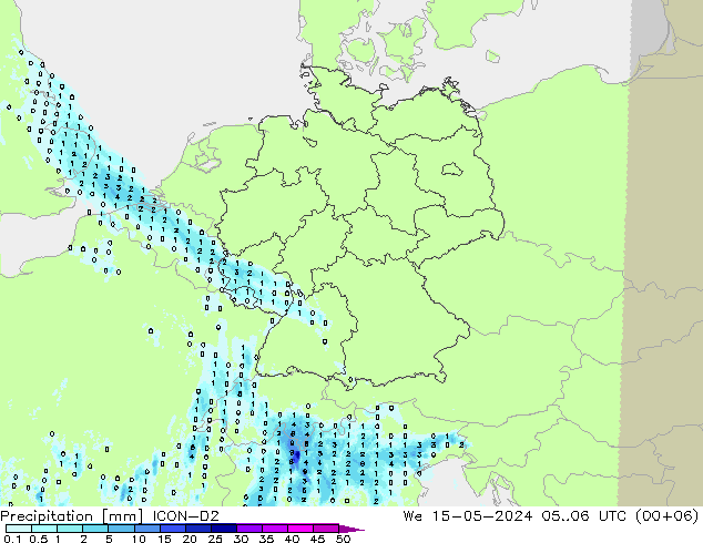 precipitação ICON-D2 Qua 15.05.2024 06 UTC