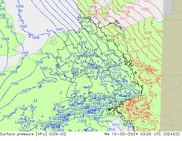 地面气压 ICON-D2 星期三 15.05.2024 03 UTC