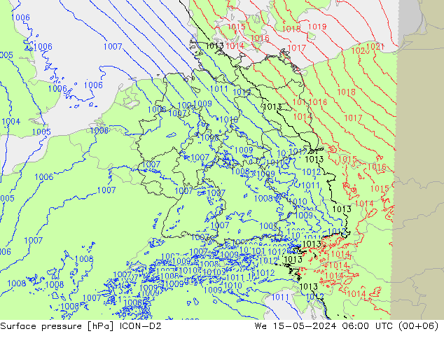 地面气压 ICON-D2 星期三 15.05.2024 06 UTC