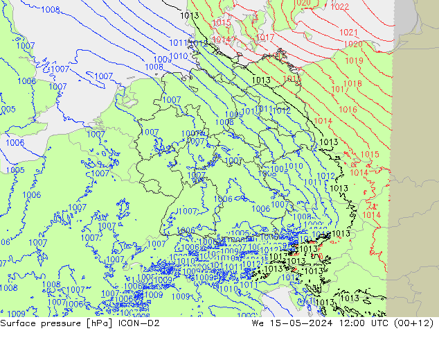 地面气压 ICON-D2 星期三 15.05.2024 12 UTC