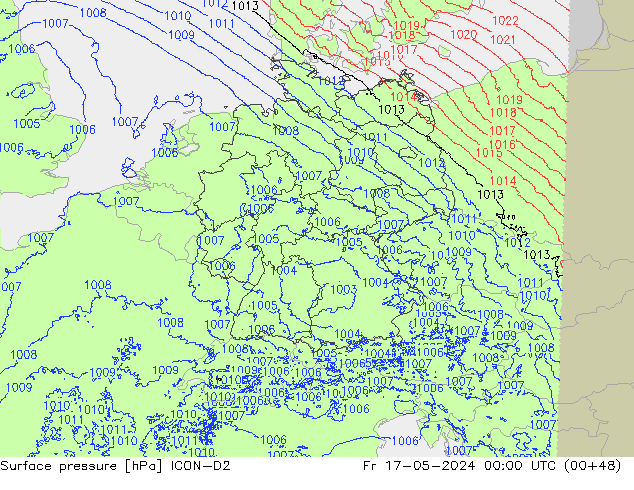Atmosférický tlak ICON-D2 Pá 17.05.2024 00 UTC