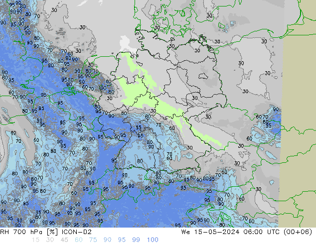 RH 700 hPa ICON-D2 We 15.05.2024 06 UTC