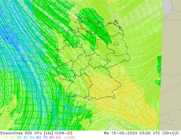 风 500 hPa ICON-D2 星期三 15.05.2024 03 UTC