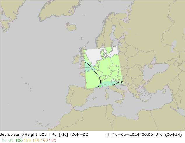 Jet stream/Height 300 hPa ICON-D2 Čt 16.05.2024 00 UTC
