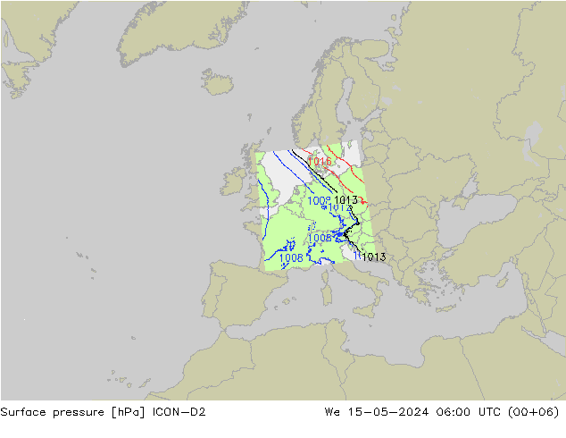 Luchtdruk (Grond) ICON-D2 wo 15.05.2024 06 UTC