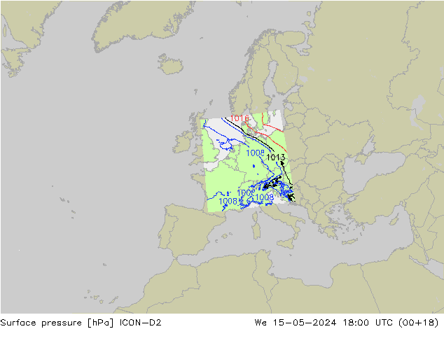 Pressione al suolo ICON-D2 mer 15.05.2024 18 UTC