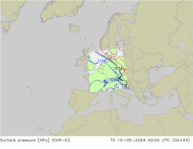 地面气压 ICON-D2 星期四 16.05.2024 00 UTC