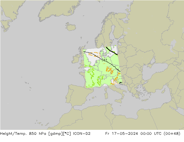 Hoogte/Temp. 850 hPa ICON-D2 vr 17.05.2024 00 UTC