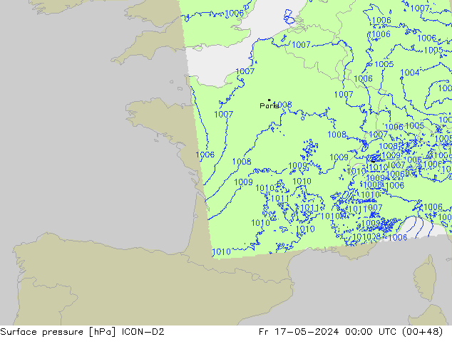 Bodendruck ICON-D2 Fr 17.05.2024 00 UTC