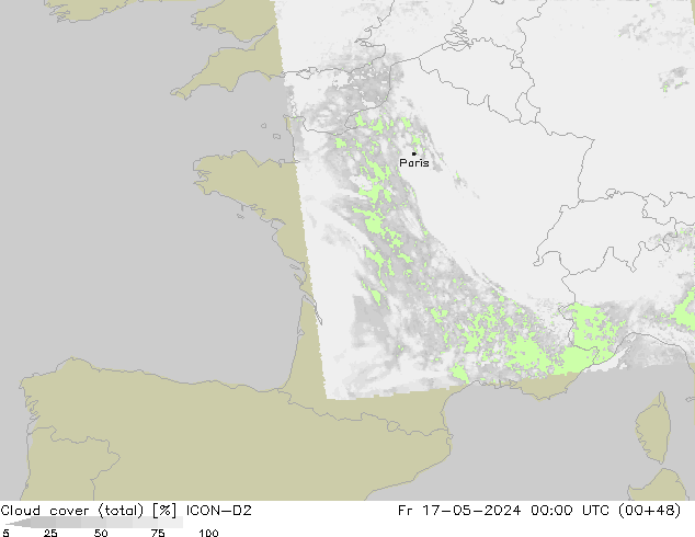 Cloud cover (total) ICON-D2 Fr 17.05.2024 00 UTC