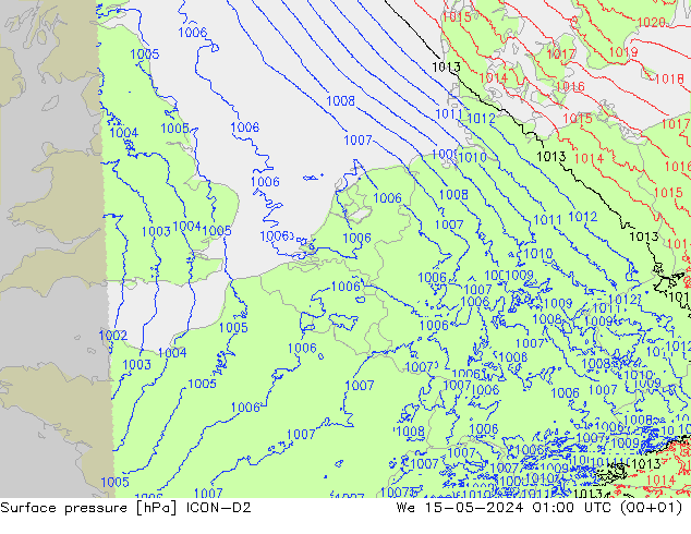 地面气压 ICON-D2 星期三 15.05.2024 01 UTC