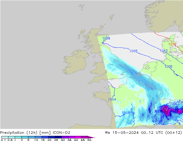 Precipitation (12h) ICON-D2 St 15.05.2024 12 UTC