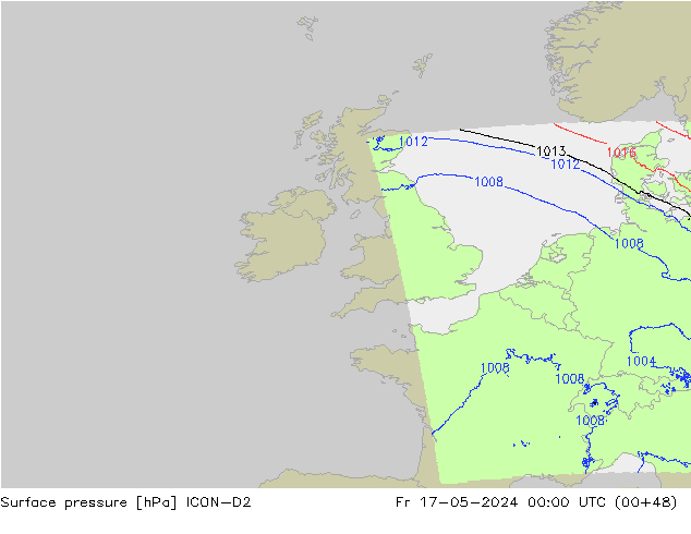 Pressione al suolo ICON-D2 ven 17.05.2024 00 UTC