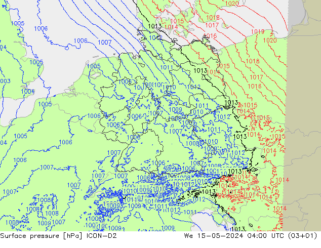 地面气压 ICON-D2 星期三 15.05.2024 04 UTC