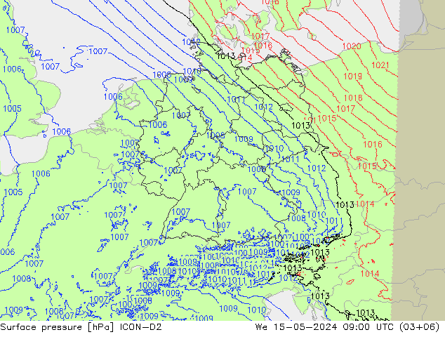 Atmosférický tlak ICON-D2 St 15.05.2024 09 UTC