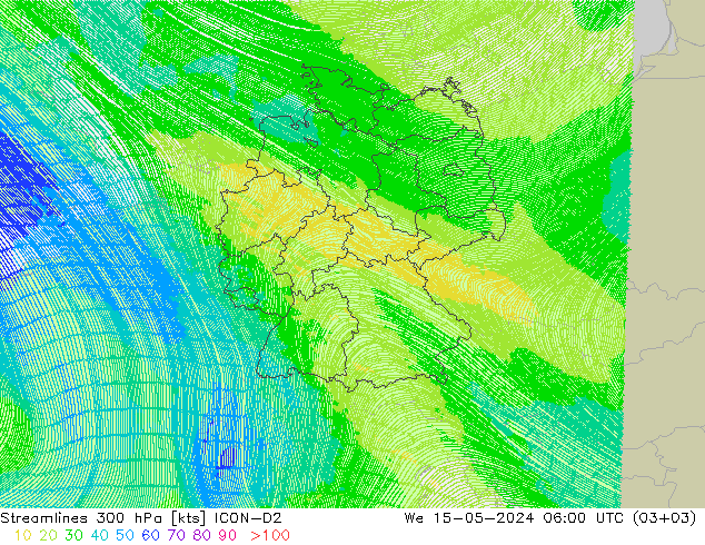 风 300 hPa ICON-D2 星期三 15.05.2024 06 UTC