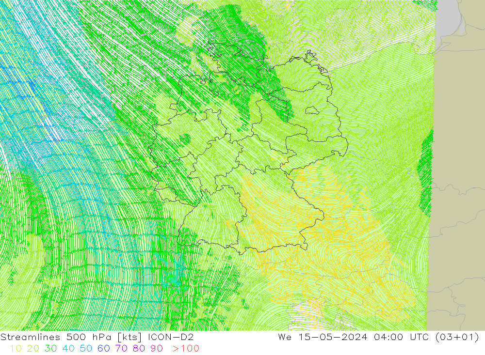 风 500 hPa ICON-D2 星期三 15.05.2024 04 UTC