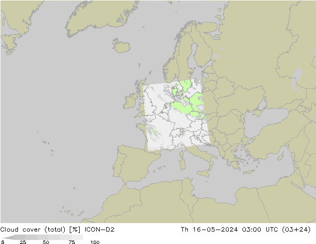 Nubes (total) ICON-D2 jue 16.05.2024 03 UTC