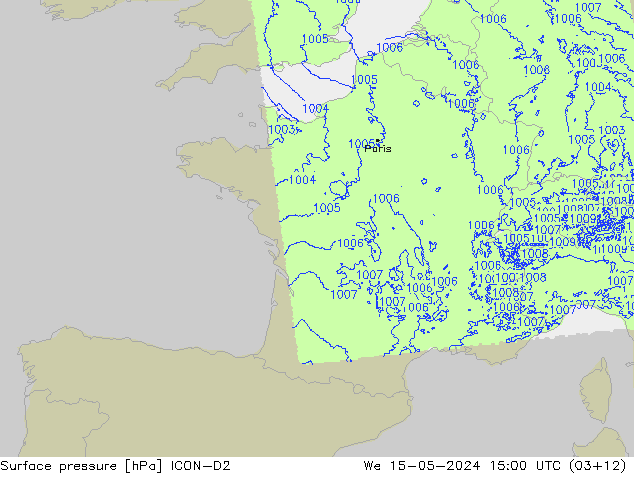 Luchtdruk (Grond) ICON-D2 wo 15.05.2024 15 UTC
