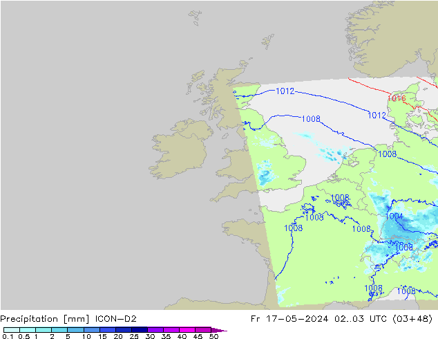 Precipitación ICON-D2 vie 17.05.2024 03 UTC