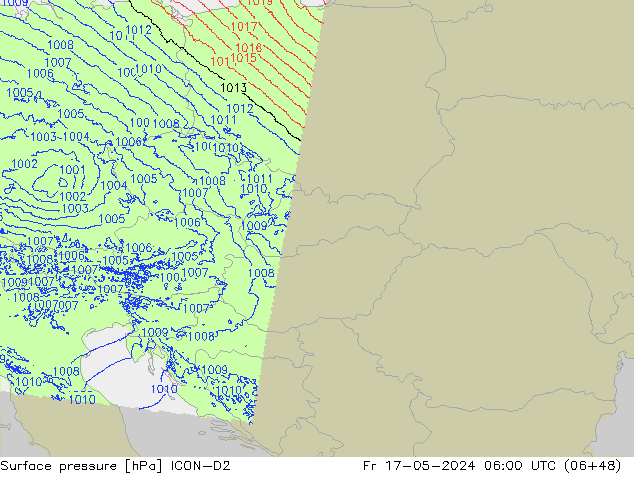 Surface pressure ICON-D2 Fr 17.05.2024 06 UTC