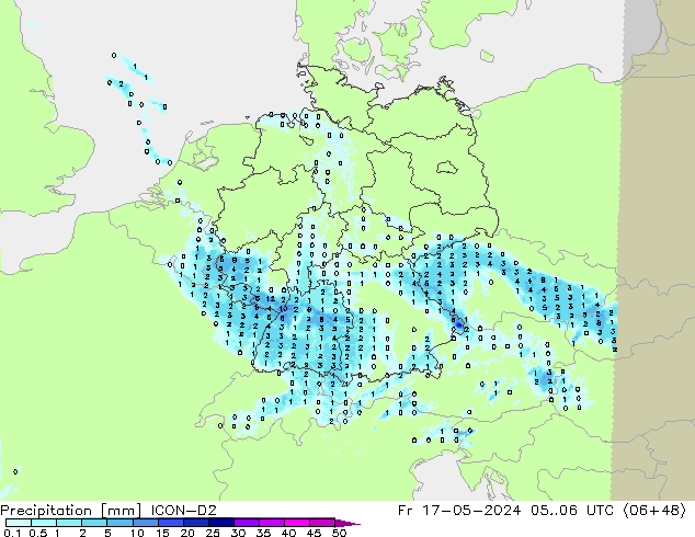 Precipitation ICON-D2 Fr 17.05.2024 06 UTC