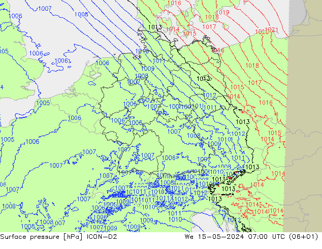 地面气压 ICON-D2 星期三 15.05.2024 07 UTC